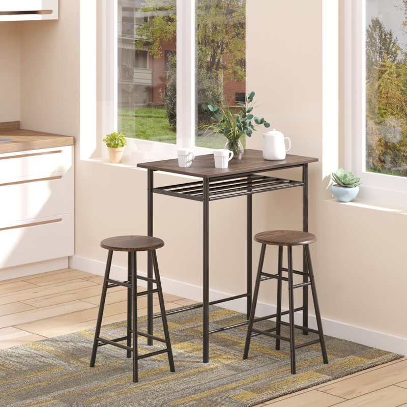 Ensemble de table et chaises de bar à hauteur de comptoir, table de salle à manger peu encombrante avec tabourets assortis, étagère de rangement et repose-pieds en métal