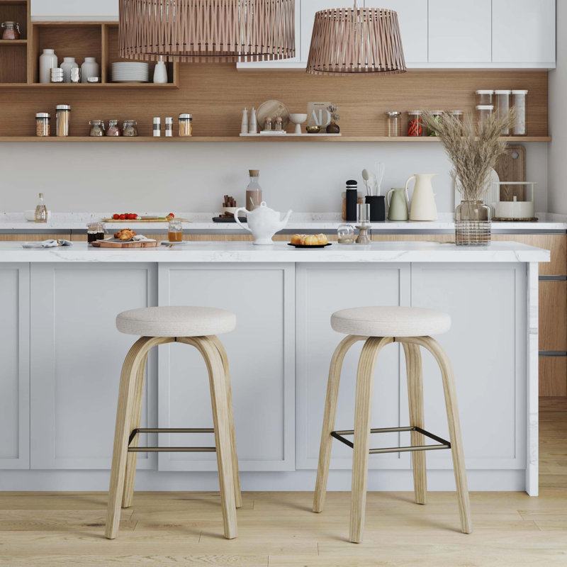 Ensemble de tabourets de bar pivotants de style Mid-Century moderne, Beige, naturel