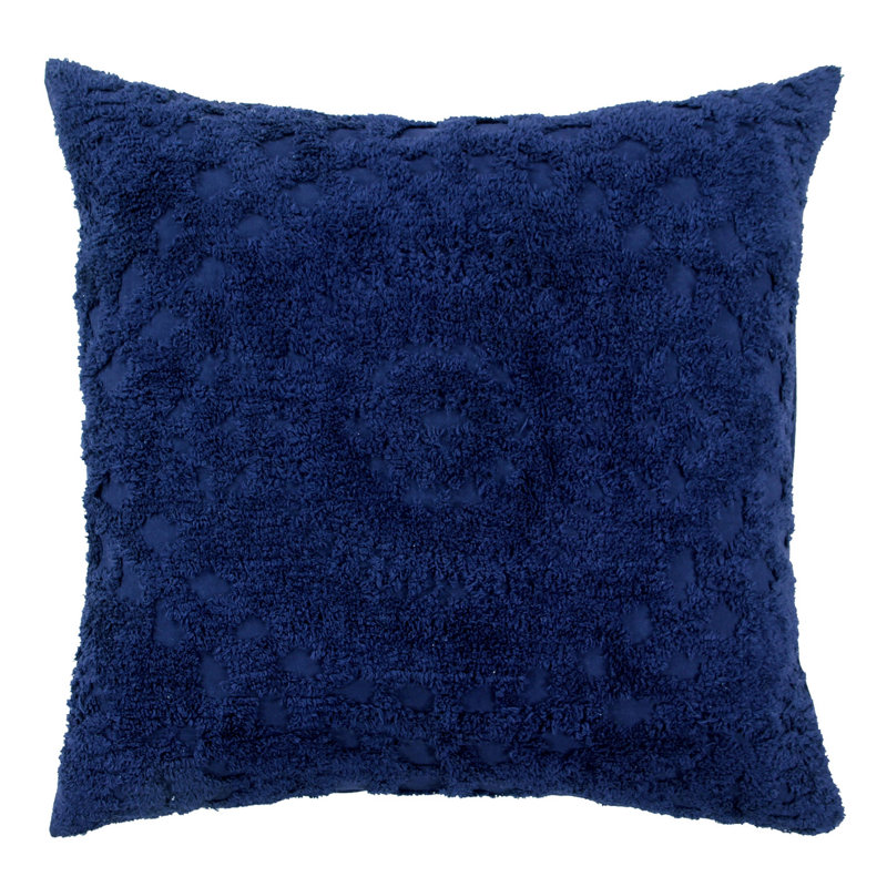 Rio 100% Cotton Tufted Pillow Sham with Medallion Pattern Machine Washable Pillow Cover for All Season, Navy, Euro Sham