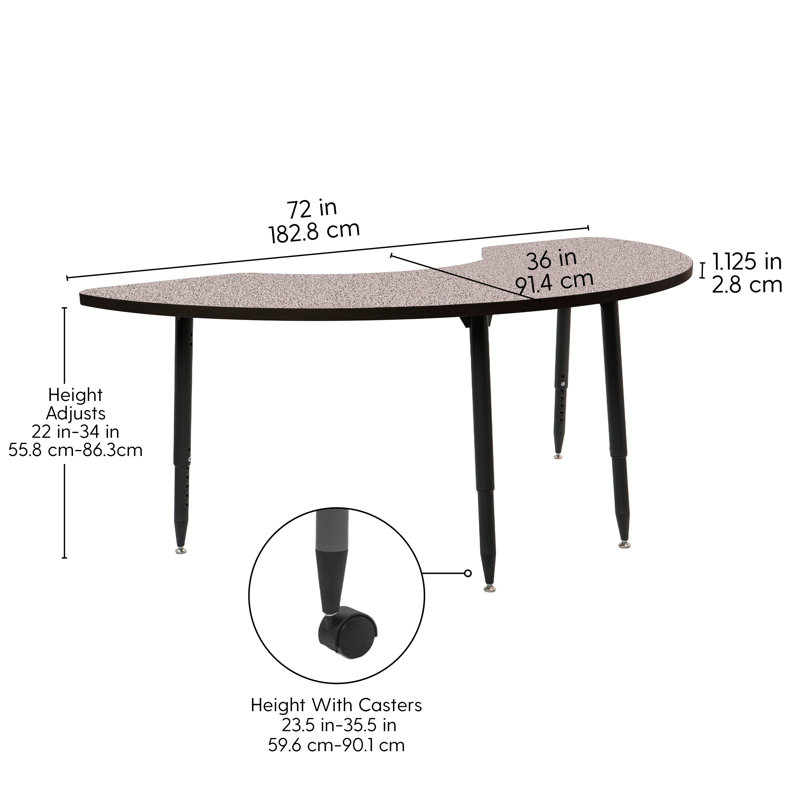 Table d'activité thermofusionnée 36 x 72 avec pieds fuselés réglables Adapte, Gris, Noir