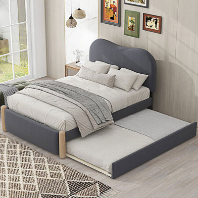 Lit plateforme tapissier simple avec lit gigogne simple