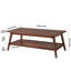 Table basse rectangulaire en hévéa massif avec tablette de rangement inférieure, style moderne du milieu du siècle, pieds inclinés, couleur noyer brun