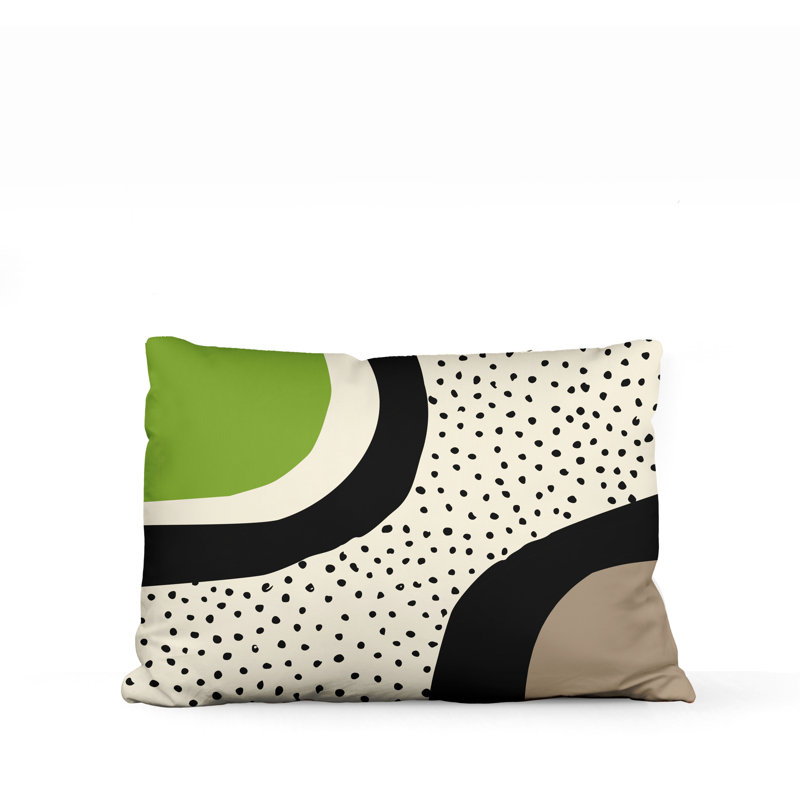 Coussin décoratif intérieur / extérieur en polyester filé Willow, Chartreuse / blanc cassé / beige / noir