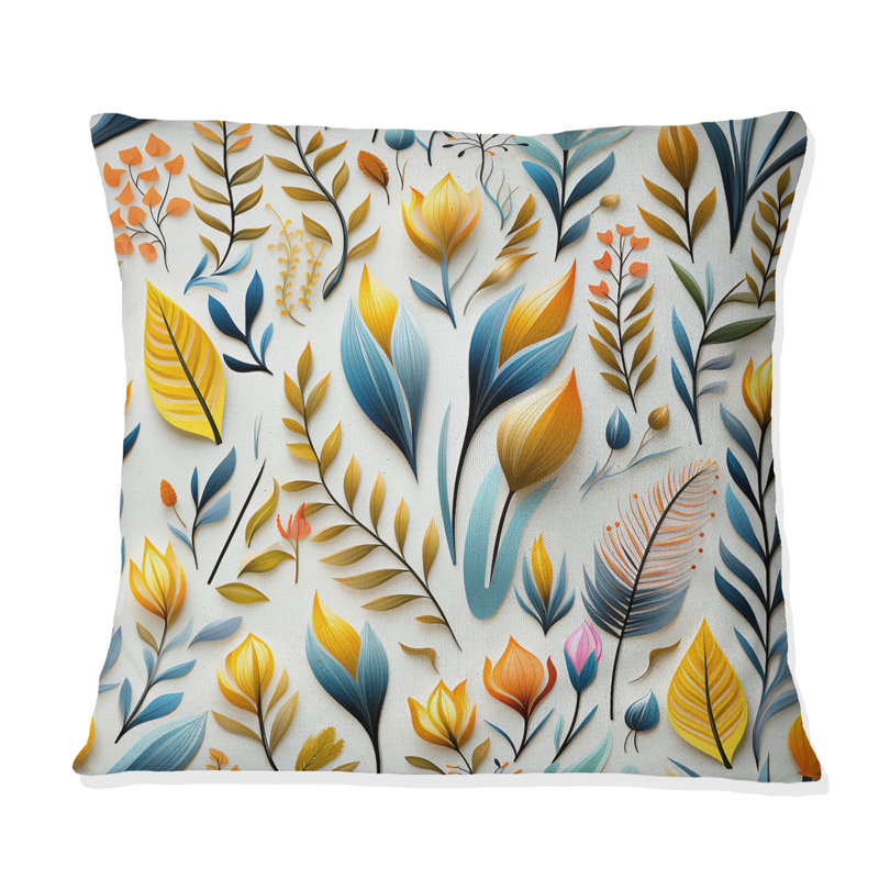 Coussin décoratif en polyester jaune et bleu Botanics Coastal, H 18 po x l 18 po