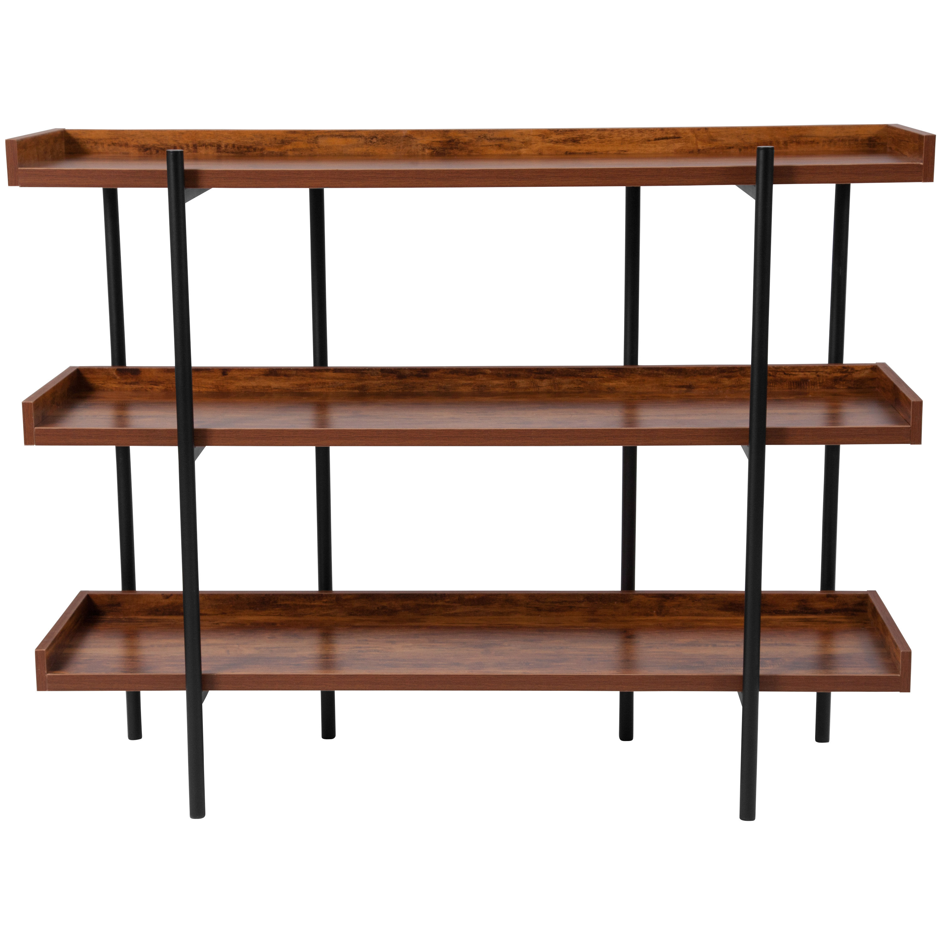 Gracie Oaks Ohlson Rustic Wood Grain Open-Style 3-Shelf Display Unit ...