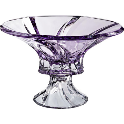 Bohemian Crystal 12'' Diameter 'Oklahoma' Crystal Round Footed Bowl, Amethyst Color. Candy Vase, Great Gift for Wedding, Birthday, Anniversary