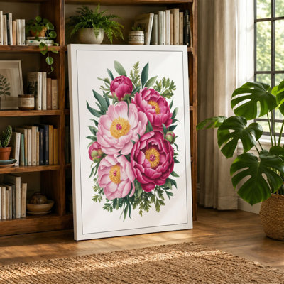 Peony Bloom Study Botanical - Wrapped Canvas