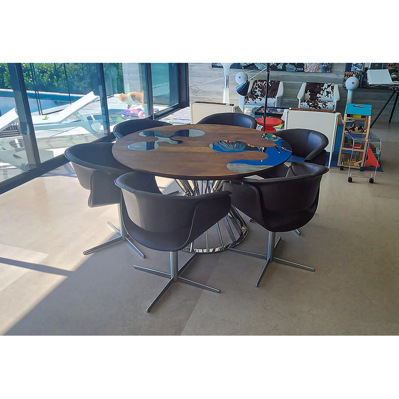 Hermione Round Walnut Wood Dining Table, 83.9" W x 83.9" L