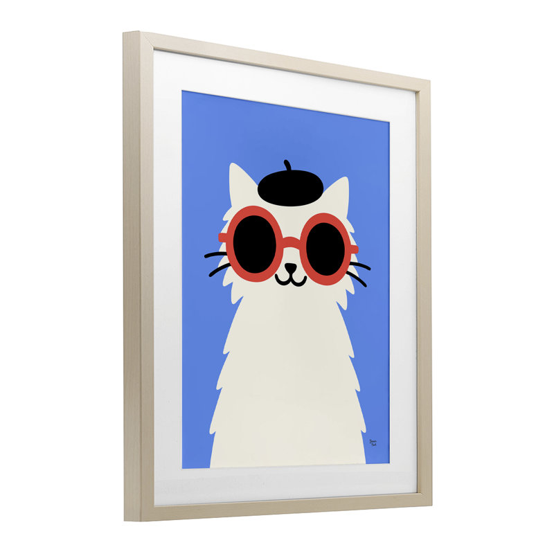 Élégant motif de chat français sous verre, par Jessica Beck, H 16 po x l 13 po, Cadre de récolte en pin
