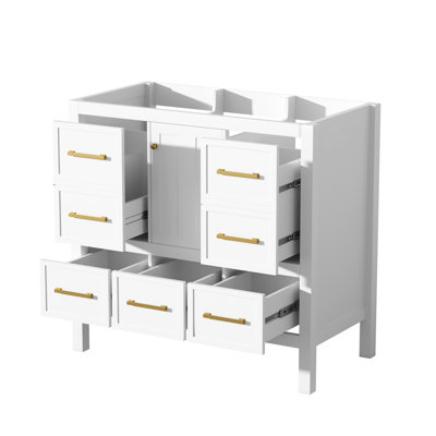 Meuble-lavabo de 36 po sans lavabo, armoire de rangement en bois massif, meuble-lavabo autoportant avec 5 tiroirs et portes à fermeture douce