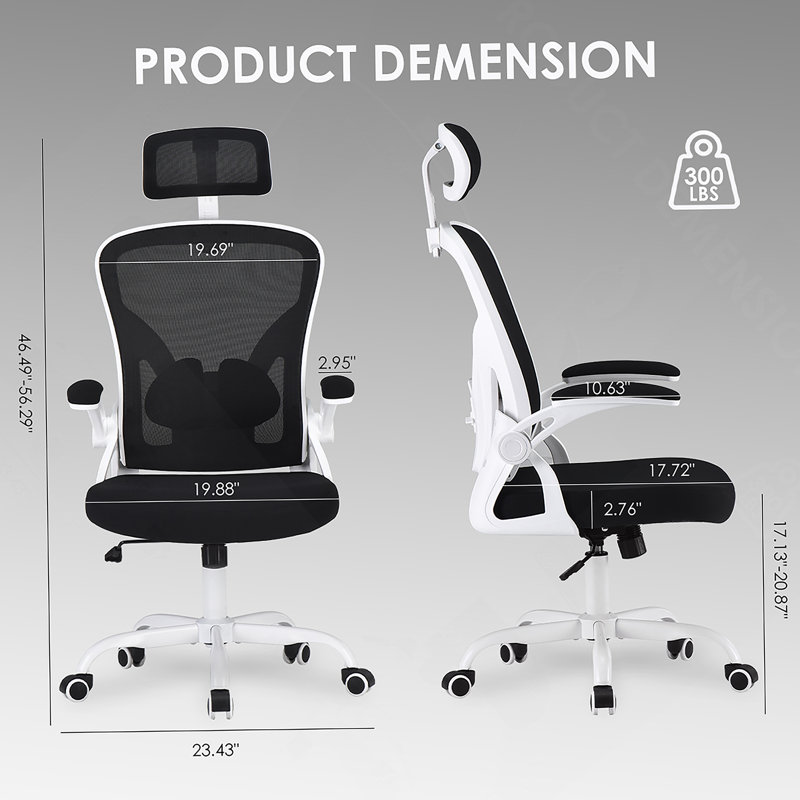 Fauteuil de bureau ergonomique avec appui-tête, support lombaire réglable, accoudoirs et fonction berçante pour un bureau confortable