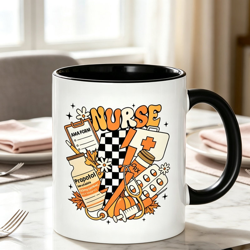 A Vibrant And Cheerful Healthcare Ceramic Mug, Perfect for Coffee, Tea, Or Water. This Reusable Cup Makes a Delightful for Halloween.