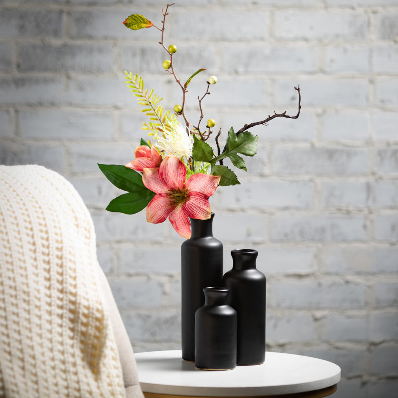 Ensemble de vases en céramique (3 pièces), Noir mat
