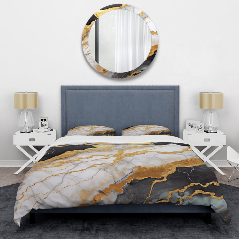 Ensemble de housse de couette en marbre abstrait doré et gris, Housse de couette pour très grand lit et 2 très 
