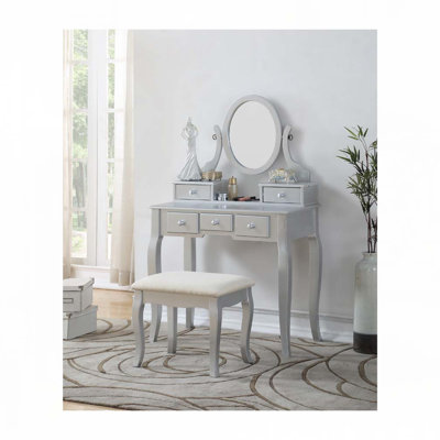 Ensemble coiffeuse et tabouret en bois