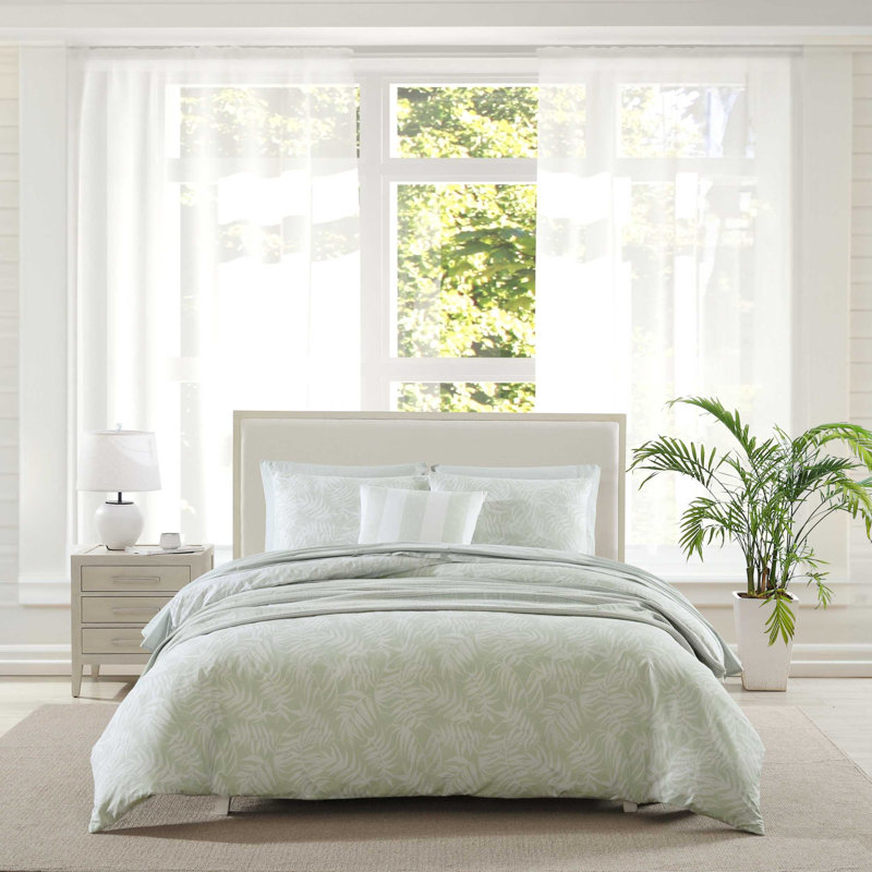 Art of Palms Cotton Comforter Set, King Comforter + 2 King Shams, Blue Floral