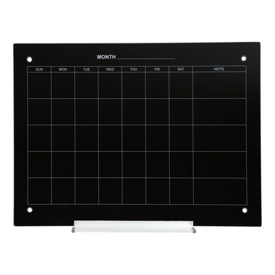 Magnetic Glass Dry Erase Wall Calendar with Markers - White
