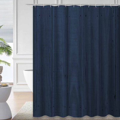 Rideau de douche bleu marine en bois foncé avec 12 crochets