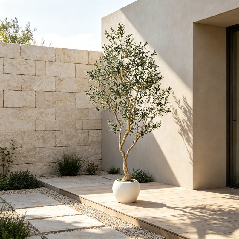 Olive artificielle 8,2 pi avec jardinière blanche pour l'intérieur