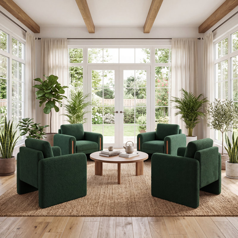 Ensemble de 4 fauteuils rembourrés de 35 po avec accoudoirs et base fermée, Vert