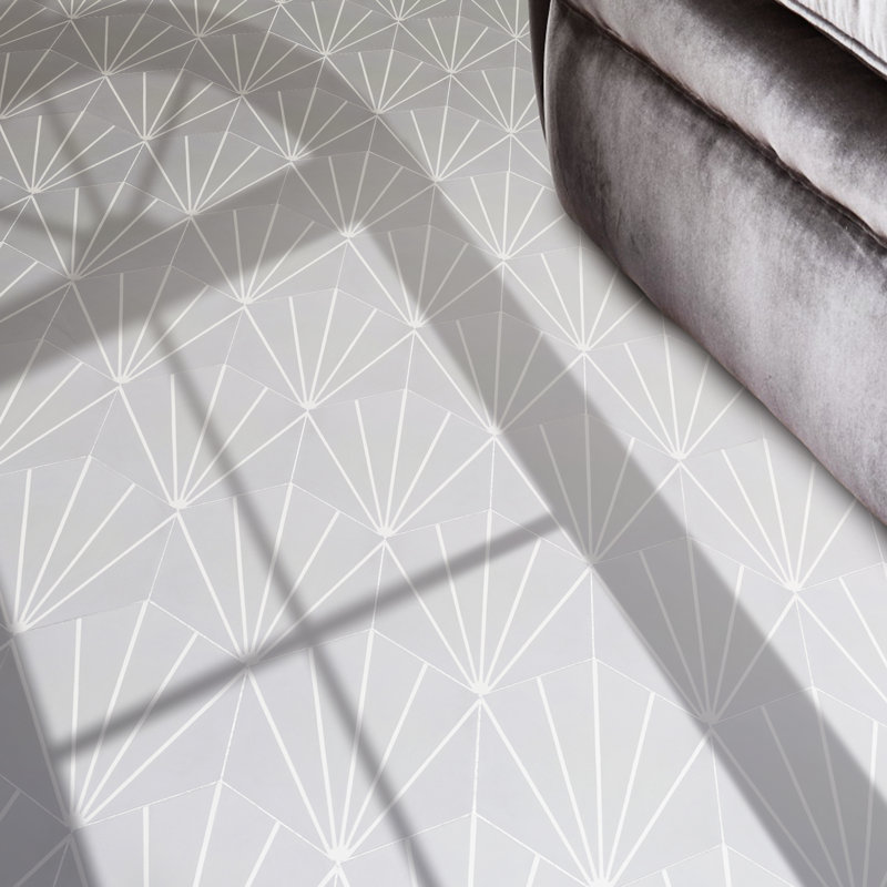 Carreau de sol et mur à motif ciment 8 po x 9 po Menara, Gris / blanc