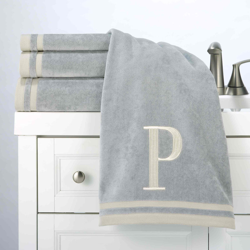 GRY/IVR Monogram Towel Set, 5 Piece Towel Set, Gray