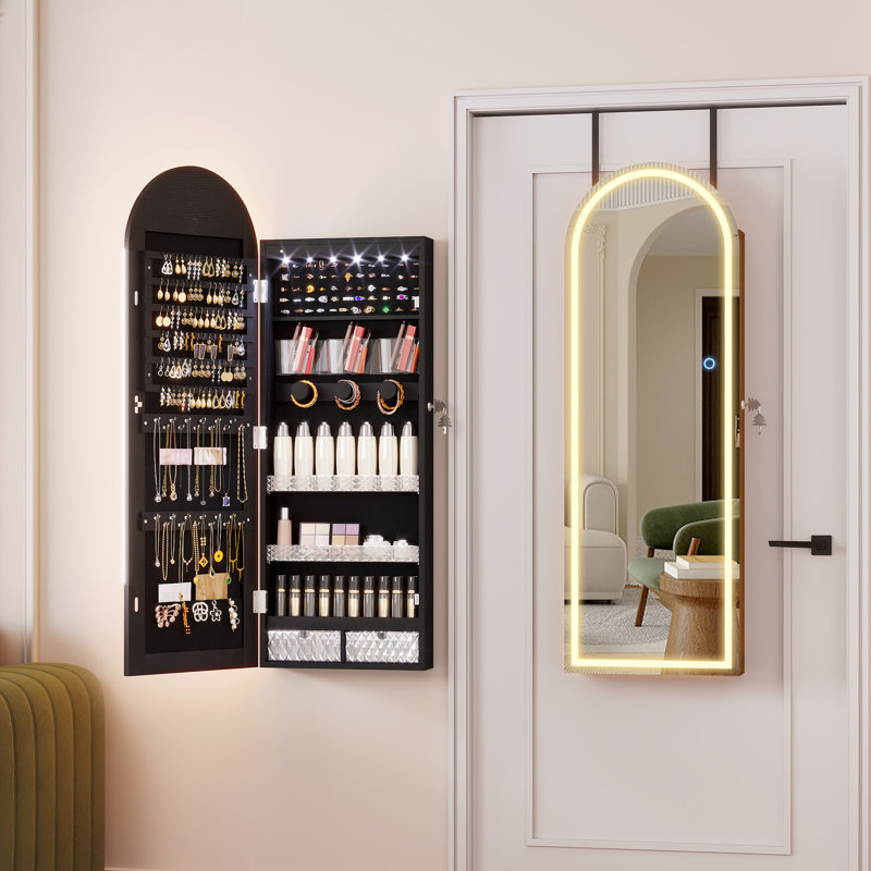 Wall Mounted Jewellery Armoire with Mirror  , Black