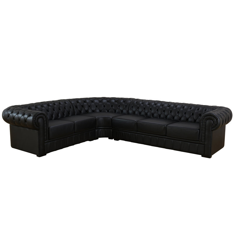 Canapé à accoudoirs arrondis en cuir véritable de 138 po Sabria, Cuir véritable noir