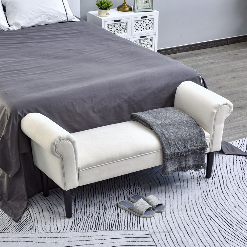 Linen Bench With Armrests, Cream White