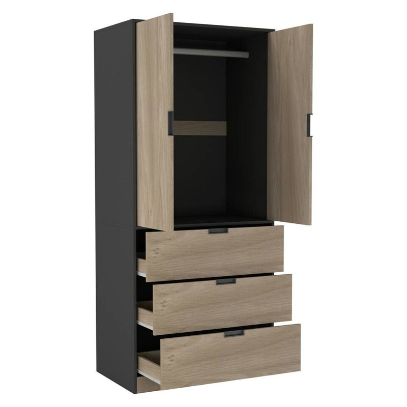 Stephy Solid Wood Wardrobe, Black/Oak