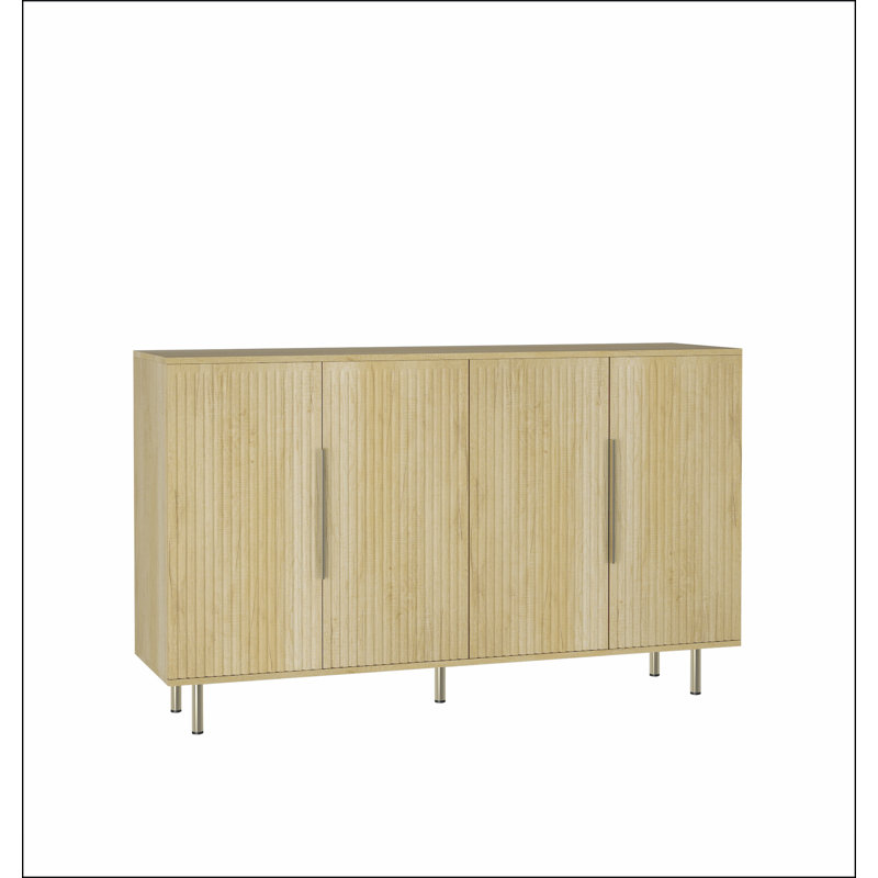 Buffet en bois moderne avec rangement, grand buffet cannelé avec tablettes réglables, crédence, console d'appoint
