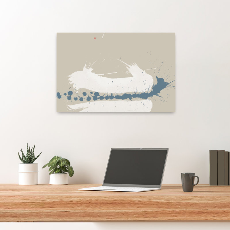 Blue White Abstract Strokes Abstract Contemporary Modern Wall Art Print 1 Piece Wrapped Canvas Wall Art