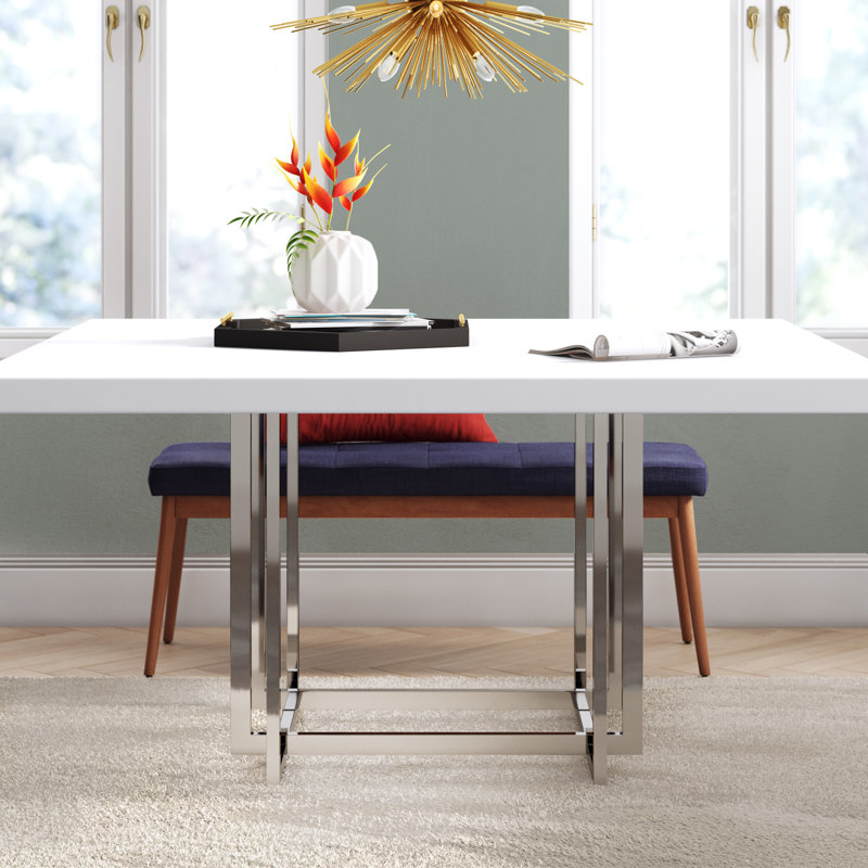 Newcomb Glass Top Metal Base Dining Table, Stainless Steel