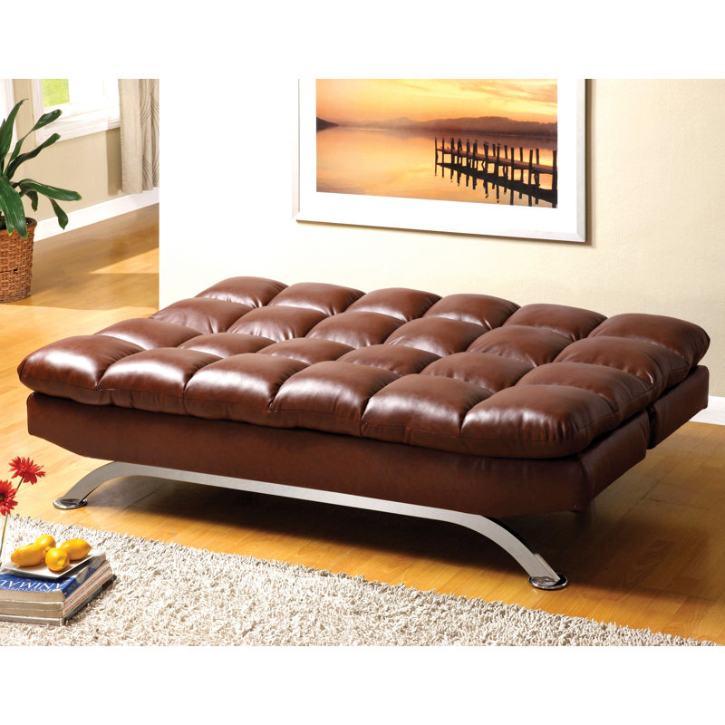 Pennock 71" Faux Leather Armless Sleeper Sofa, Saddle Brown Faux Leather