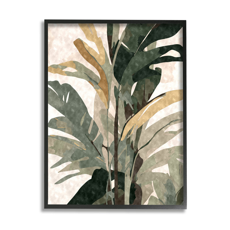 Az-513 - Abstraction de palmier encadrée sur toile par Ziwei Li, Giclée encadrée noir minuit, H 30 po x l 24 po x P 1,5 po