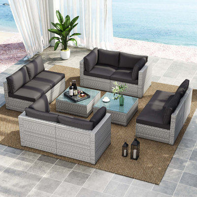10 PCS Outdoor Patio Sectional Sofa Couch PE Rattan Conversation Set
