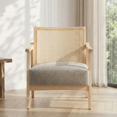 28" Rattan Accent Chairs, Mid Century Solid Wood Armchair