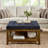 Upholstered Coffee Table Tufted Linen Large Square Ottoman with Beech Wood Shelf-71231577
