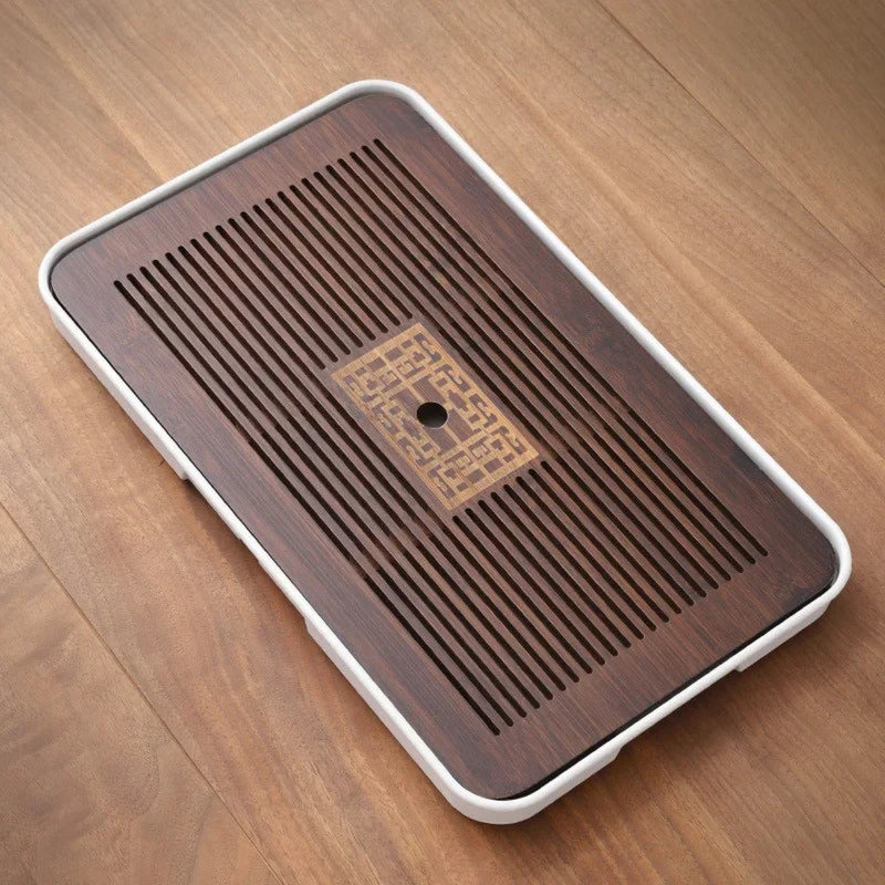 Plateau de thé chinois en bois massif avec tiroir - Plateau de drainage pour thé Kung Fu, L 16,92 po x P 10,23 po x H 1,37 po