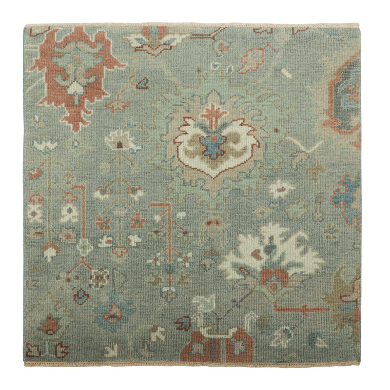 Rug & Kilim’S Persian Style Oushak Square Rug In Blue With Floral Patterns