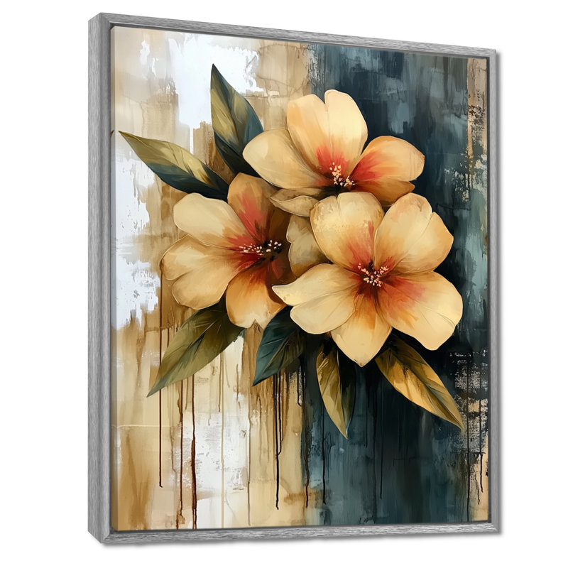 «Vibrant Countryside Flowers Bouquet», art mural fleurs, H 20 po x l 12 po, Reproduction avec cadre flottant, Argent argent