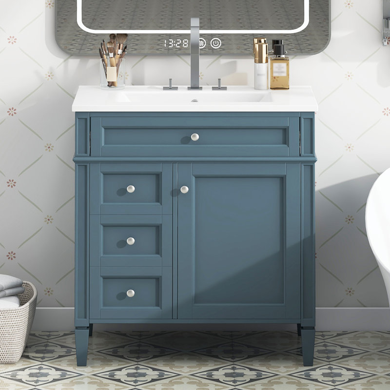 Meuble-lavabo de 30 po avec lavabo supérieur, Bleu