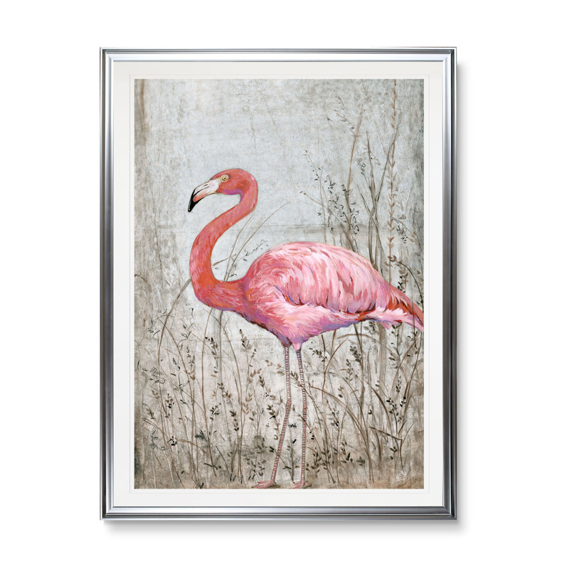 « american flamant rose ii », reproduction, H 36 po x l 26 po x P 1,5 po, Cadre argenté