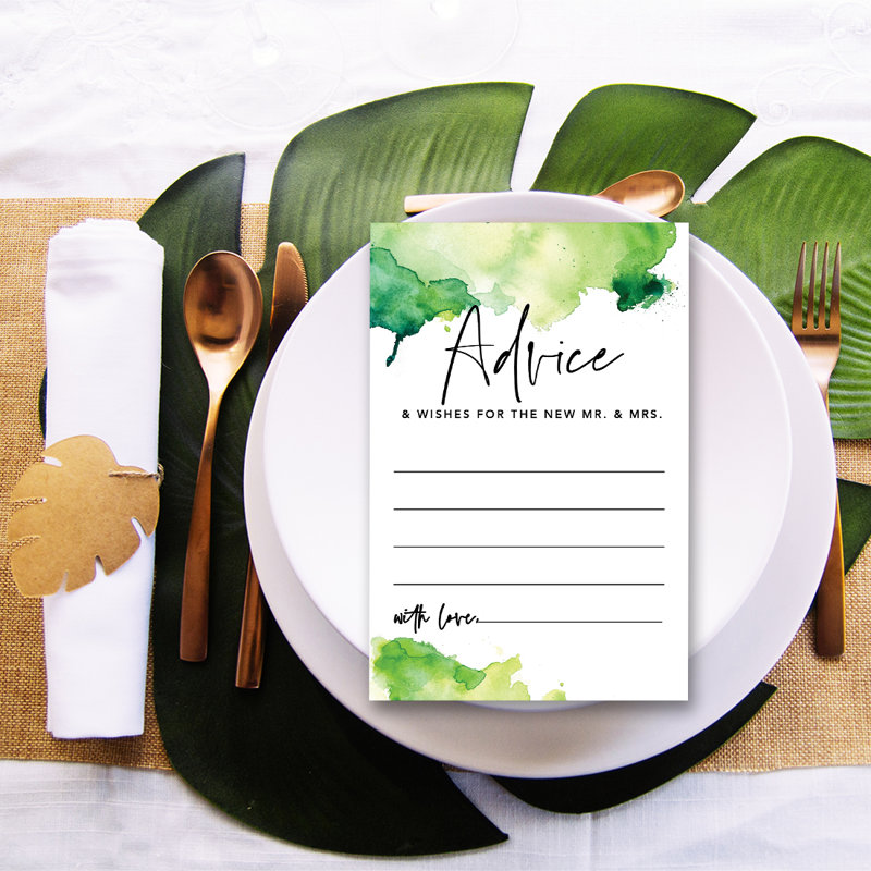Ombre verte, aquarelle, conseils de mariage et cartes de vœux pour les mariés