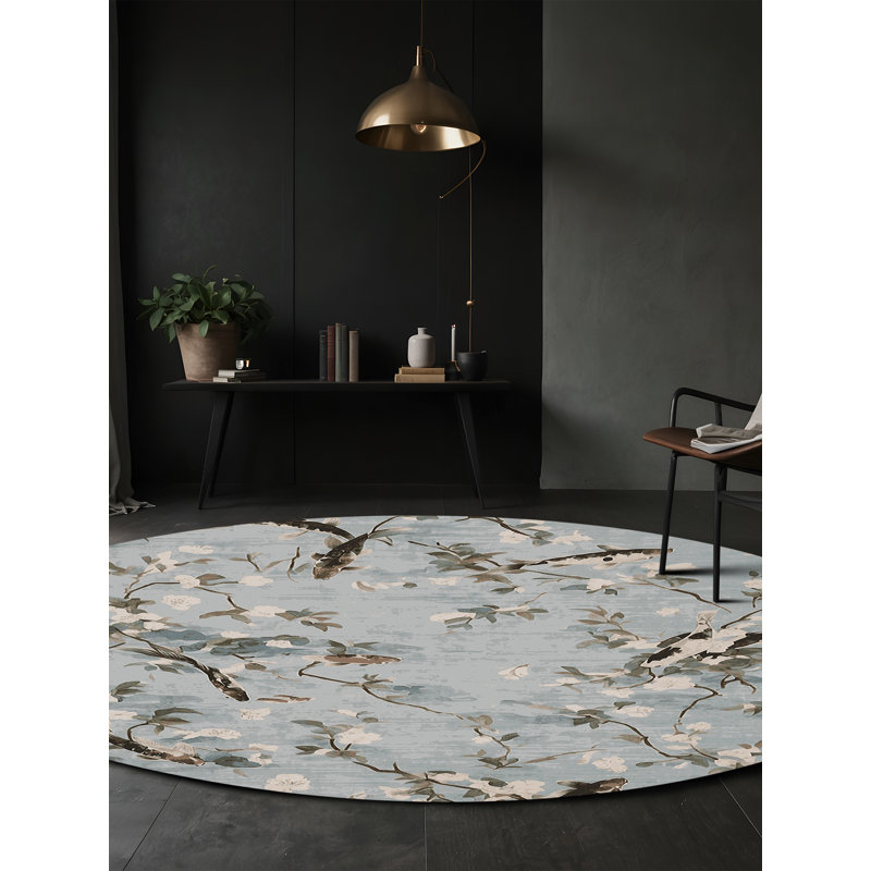 Machine Washable Gray Area Rug, Round 5'