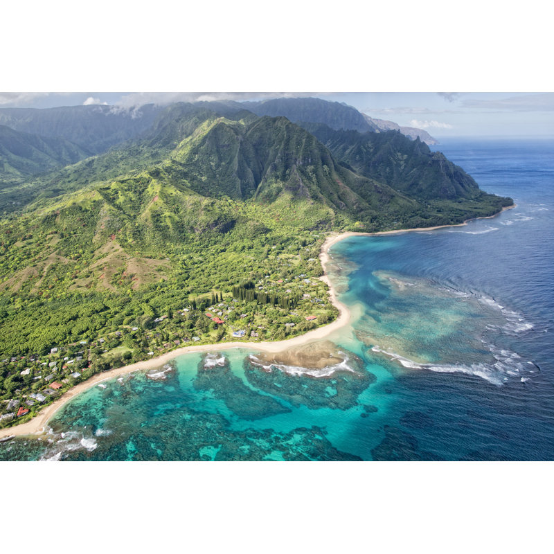 Kauai Napali Coast Aerial View from Helicopter 1 Piece Wrapped Canvas Wall Art, 20cm H x 30cm W x 3.8cm D