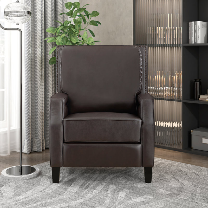 Fauteuil inclinable traditionnel en similicuir de 30 po Zinca avec garniture cloutée sophistiquée et inclinaison par pression