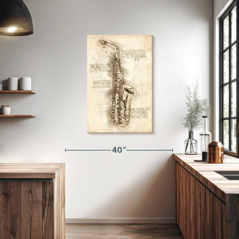 Abarca Old Saxophone Blueprint, 36" H x 24" W