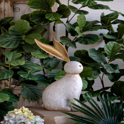 Figurine de lapin en magnésium blanc avec oreilles en fer doré, 11 x 5,7 x 24,8 pouces