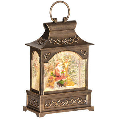 Lanterne de Noël en forme de boule à neige, boule à neige musicale éclairée avec paillettes tourbillonnantes, décoration de Noël à piles pour une fête ou un cadeau, bronze